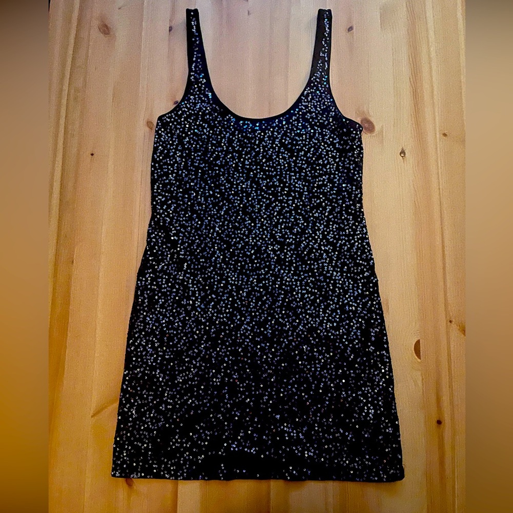 Express Navy Blue Sequin Tank Top, Size Extra Small